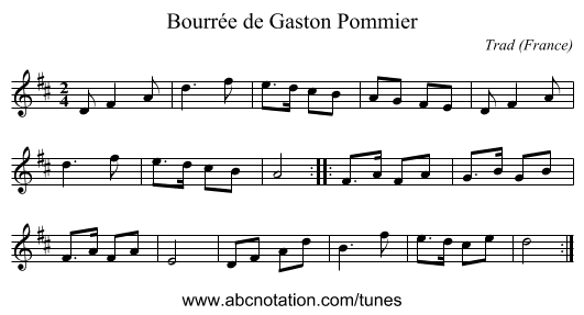 Bourrée de Gaston Pommier - staff notation