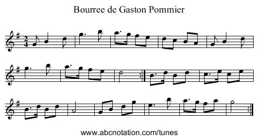 Bourree de Gaston Pommier - staff notation