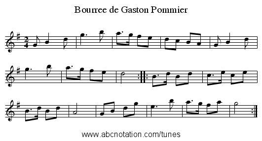 Bourree de Gaston Pommier - staff notation