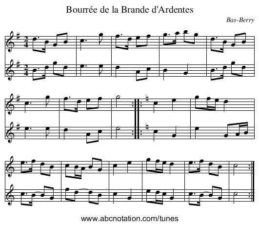 Bourrée de la Brande d'Ardentes - staff notation