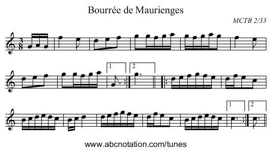 Bourrée de Maurienges - staff notation
