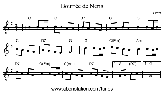 Bourr&eacute;e de Neris - staff notation
