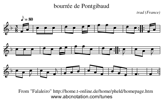 bourrée de Pontgibaud - staff notation