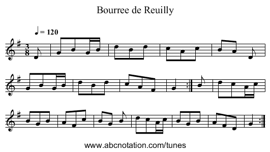 Bourree de Reuilly - staff notation