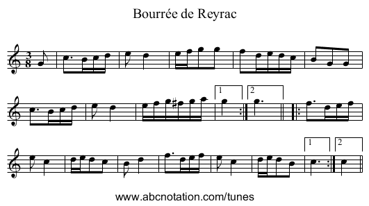 Bourrée de Reyrac - staff notation