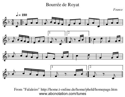 Bourrée de Royat - staff notation