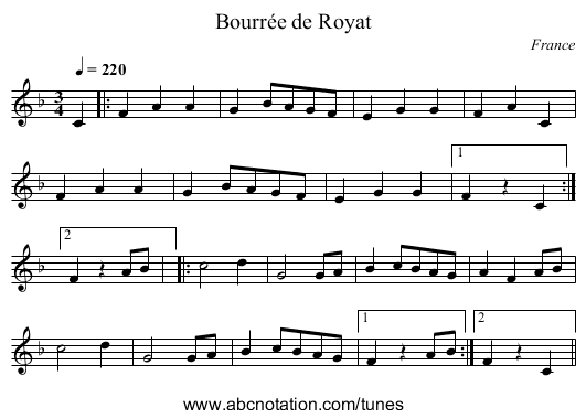 Bourrée de Royat - staff notation