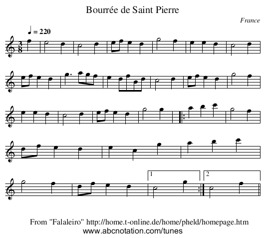 Bourrée de Saint Pierre - staff notation