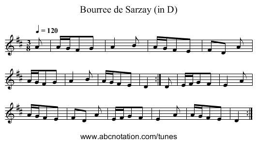 Bourree de Sarzay (in D) - staff notation