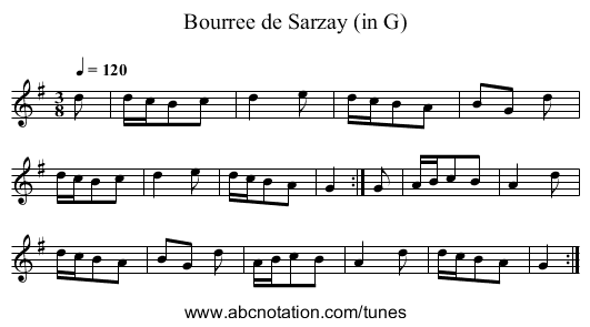 Bourree de Sarzay (in G) - staff notation