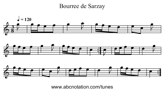 Bourree de Sarzay - staff notation