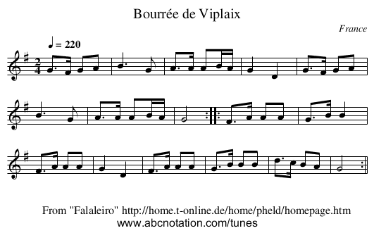 Bourrée de Viplaix - staff notation