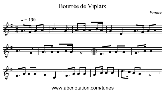 Bourrée de Viplaix - staff notation