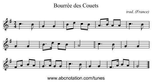 Bourr&eacute;e des Couets - staff notation