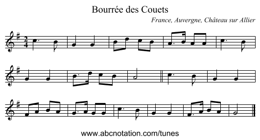 Bourr&eacute;e des Couets - staff notation