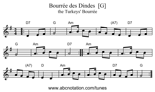 Bourr&eacute;e des Dindes  [G] - staff notation