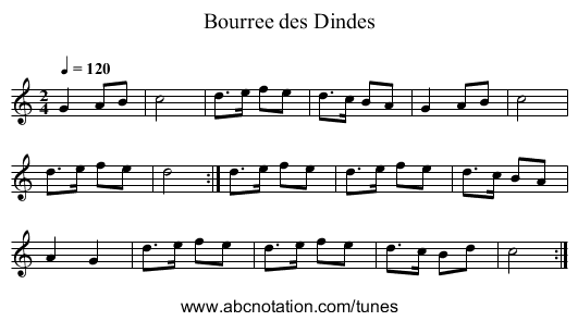 Bourree des Dindes - staff notation