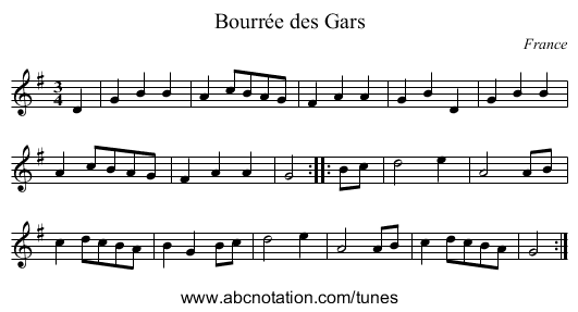 Bourr&eacute;e des Gars - staff notation