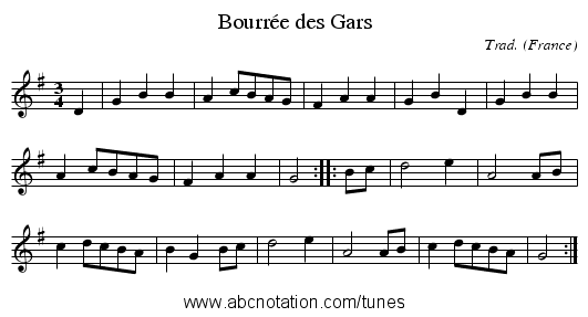 Bourr&eacute;e des Gars - staff notation