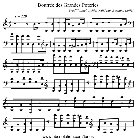 Bourrée des Grandes Poteries - staff notation