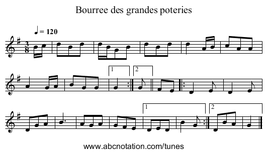 Bourree des grandes poteries - staff notation
