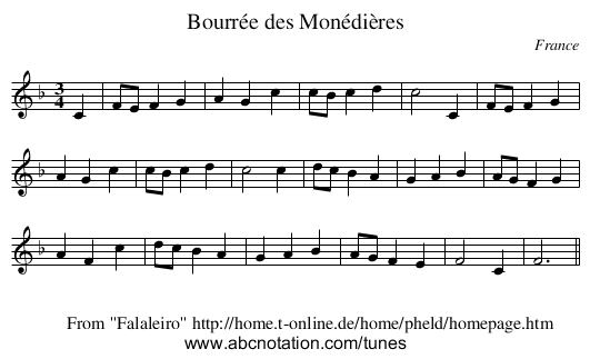 Bourrée des Monédières - staff notation