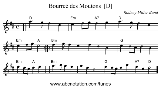 Bourre&eacute; des Moutons  [D] - staff notation