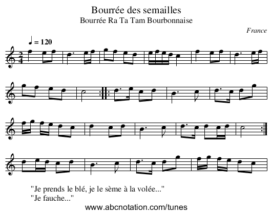 Bourrée des semailles - staff notation