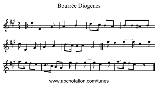 Bourrée Diogenes - staff notation
