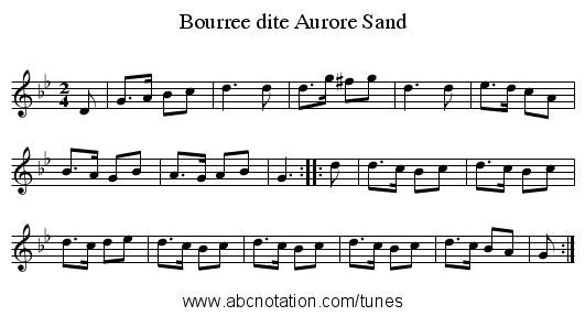 Bourree dite Aurore Sand - staff notation