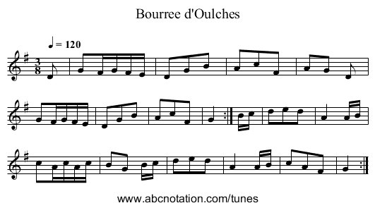 Bourree d'Oulches - staff notation