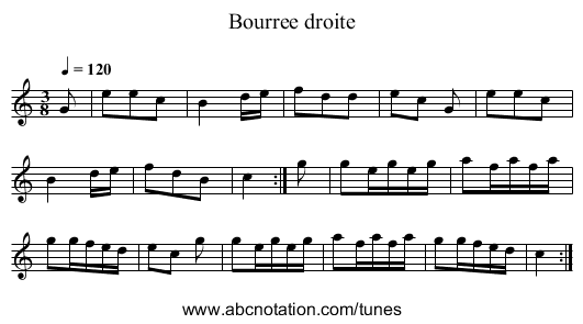 Bourree droite - staff notation