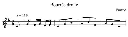 Bourrée droite - staff notation
