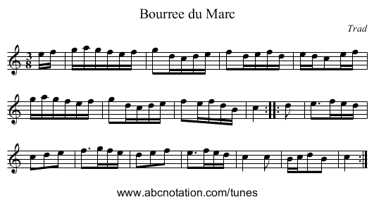 Bourree du Marc - staff notation