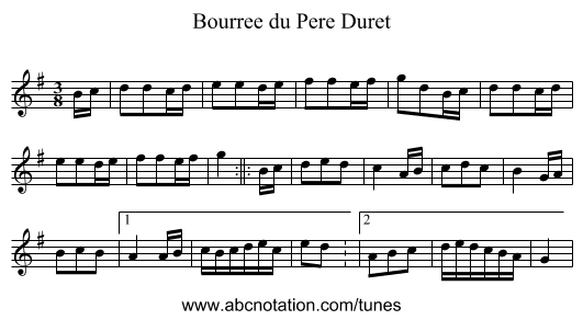 Bourree du Pere Duret - staff notation