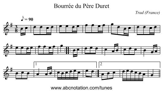 Bourrée du Père Duret - staff notation