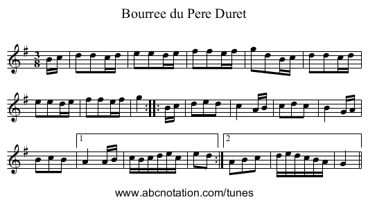 Bourree du Pere Duret - staff notation