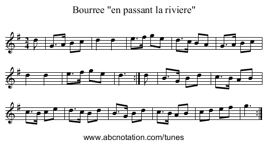 Bourree en passant la riviere - staff notation