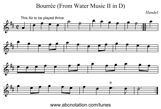 Bourrée (From Water Music II in D) - staff notation