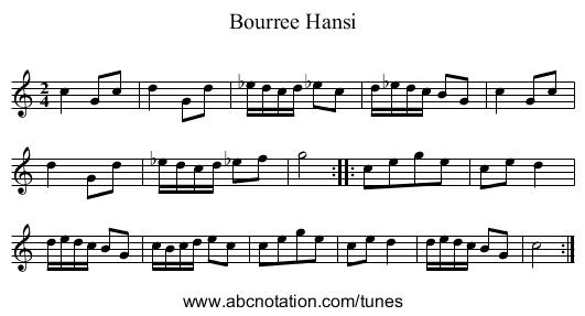 Bourree Hansi - staff notation