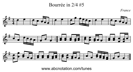 Bourrée in 2/4 #5 - staff notation