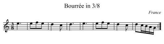 Bourrée in 3/8 - staff notation