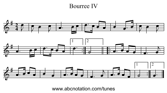 Bourree IV - staff notation
