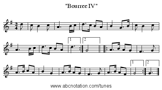 Bourree IV - staff notation