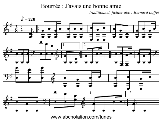 Bourrée : J'avais une bonne amie - staff notation