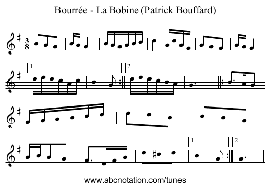 Bourrée - La Bobine (Patrick Bouffard) - staff notation