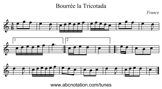Bourrée la Tricotada - staff notation