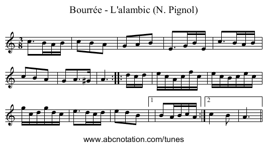 Bourrée - L'alambic (N. Pignol) - staff notation