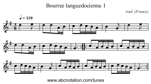 Bourree languedocienne 1 - staff notation