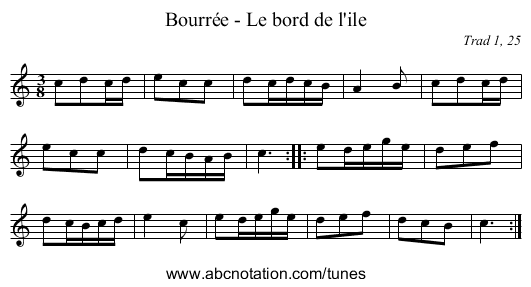 Bourrée - Le bord de l'ile - staff notation